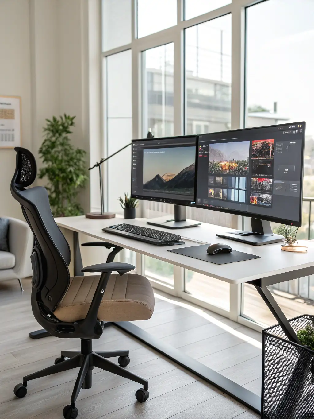 A modern desktop computer setup with dual monitors, ergonomic keyboard, and mouse, representing KCS Ottawa's commitment to providing comfortable and productive workstation solutions.